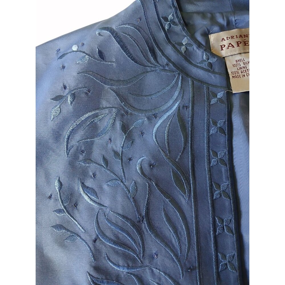 Adrianna Papell Blue Embroidered Silk Jacket Shell Size 12 Womens Embroidered - Picture 13 of 16